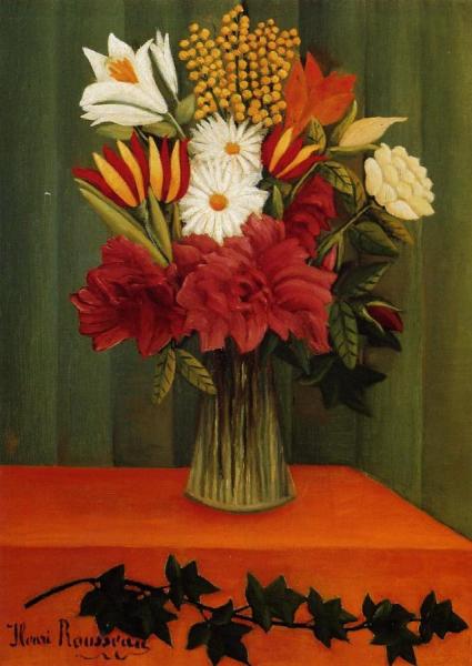 Bouquet Of Flowers With An Ivy Branch by Henri Rousseau