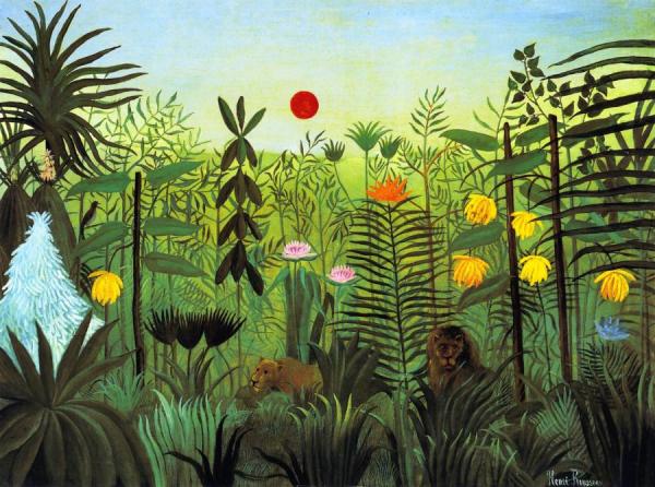 Henri Rousseau Exotic Landscape With Lion And Lioness In Africa