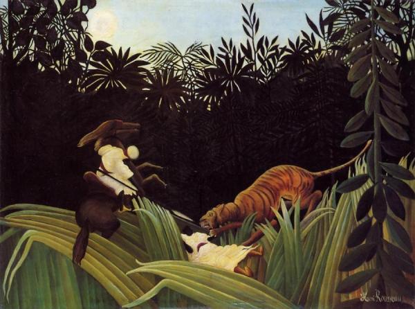 Scout Attacked By A Tiger by Henri Rousseau