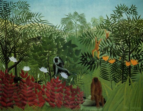 Tropical Forest With Apes And Snake by Henri Rousseau