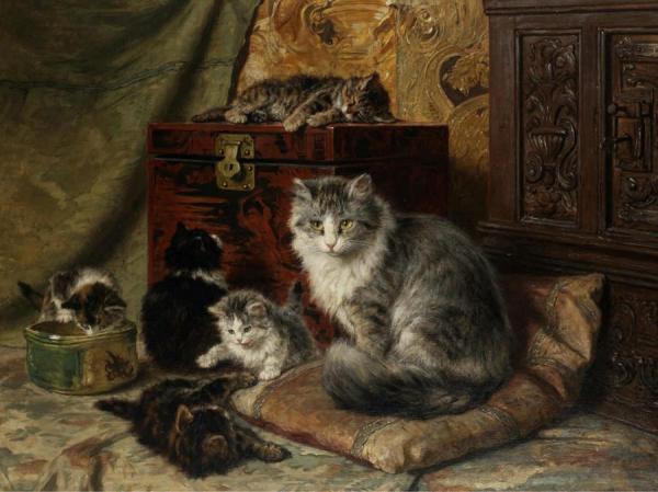A Cat And Her Kittens At Play by Henriette Ronner-knip
