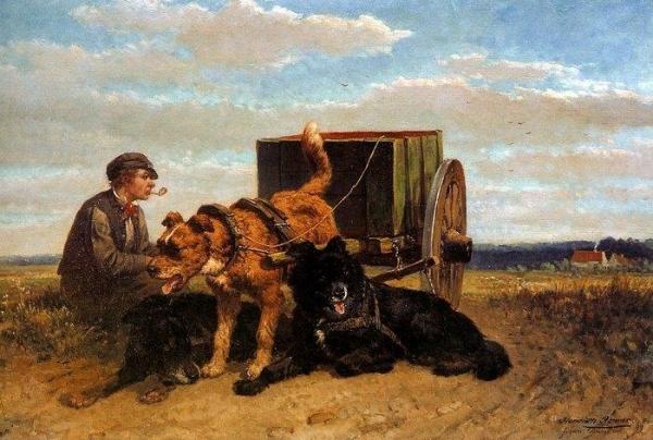 Henriette Ronner-knip Man With Dog Cart