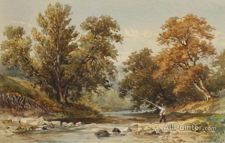 Henry Andrew Harper Fly Fishing In A Mountainous Landscape Oil Painting  Reproductions for sale