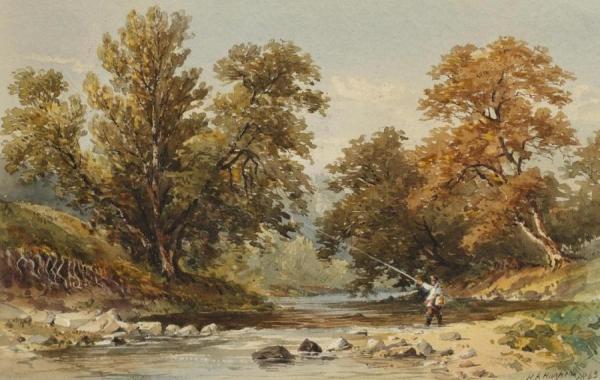 Fly Fishing In A Mountainous Landscape by Henry Andrew Harper Oil Painting Reproductions