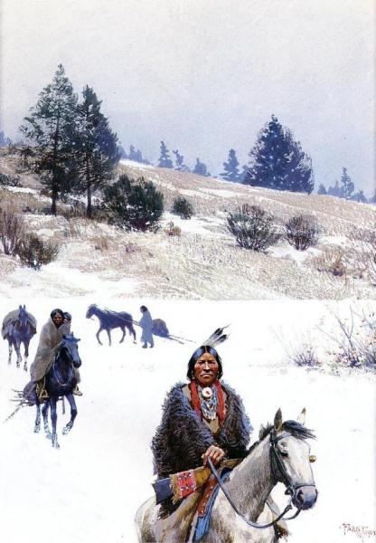 Indians In Winter - Moving Camp by Henry F. Farny