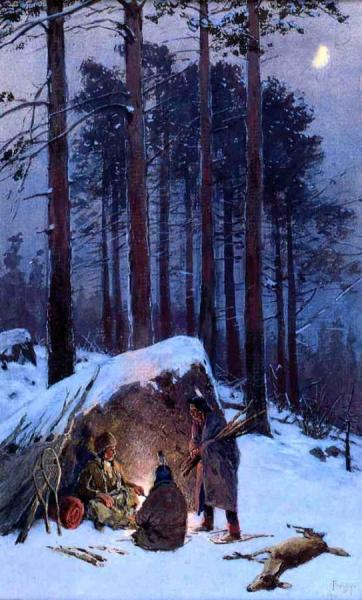Moonlit Indian Encampment by Henry F. Farny