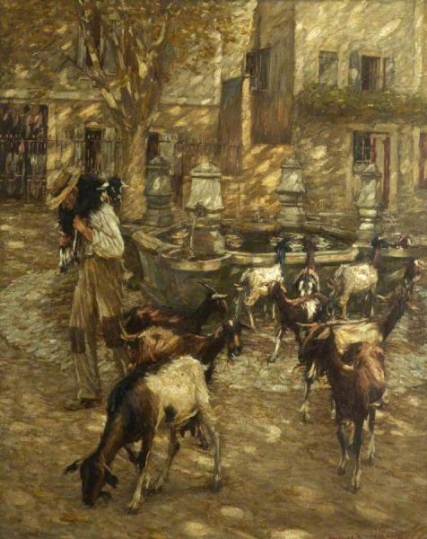 Goats At A Fountain by Henry Herbert La Thangue