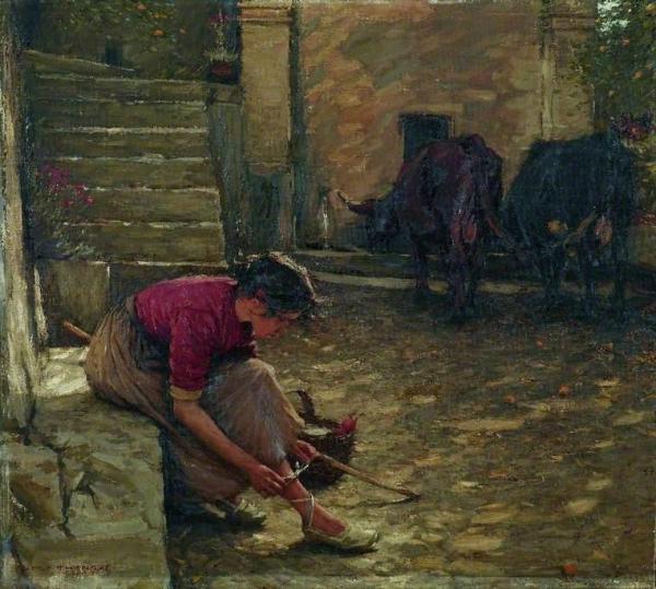 Going Out With The Cows by Henry Herbert La Thangue