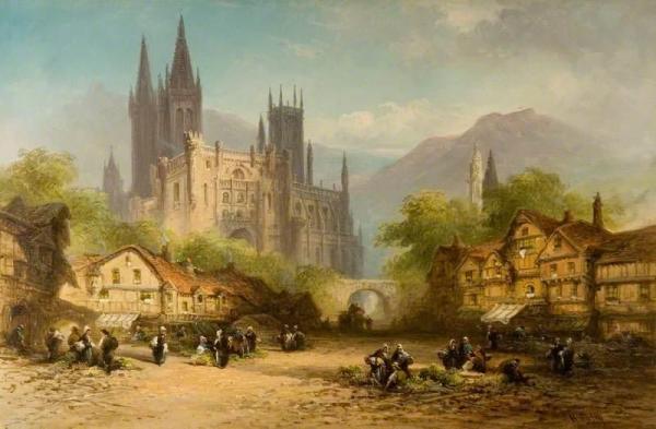 Henry John Foley Market Day At A Town In Normandy, France