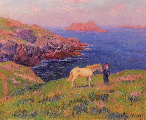 Cliff At Quesant With Horse by Henry Moret