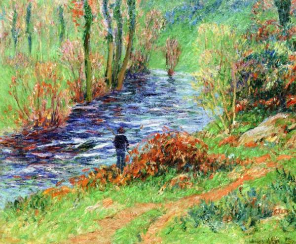 Fisherman On The Banks Of The River by Henry Moret