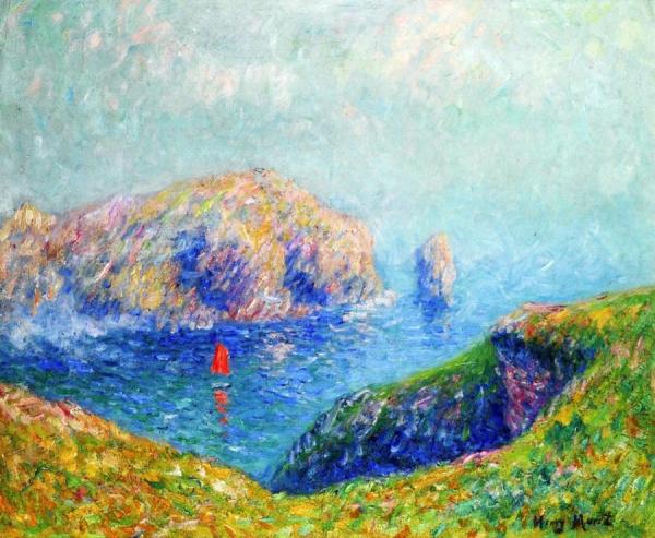 View Of The Bay With Sailboat by Henry Moret