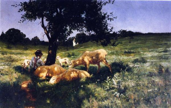 Boy And Sheep Lying Under A Tree by Henry Ossawa Tanner