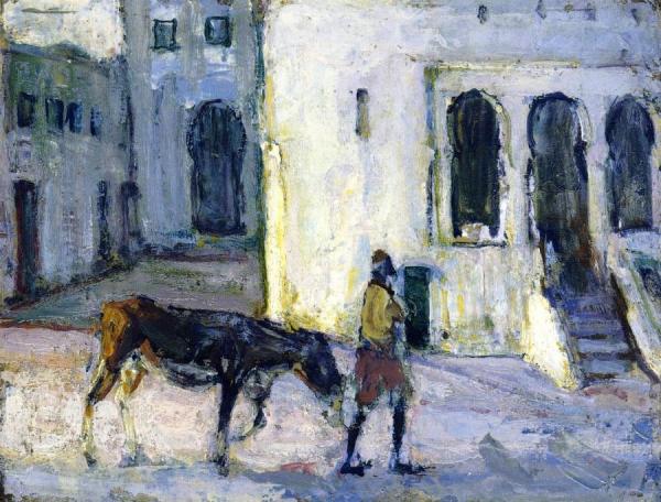Man Leading A Donkey In Front Of The Palais De Justice, Tangier by Henry Ossawa Tanner