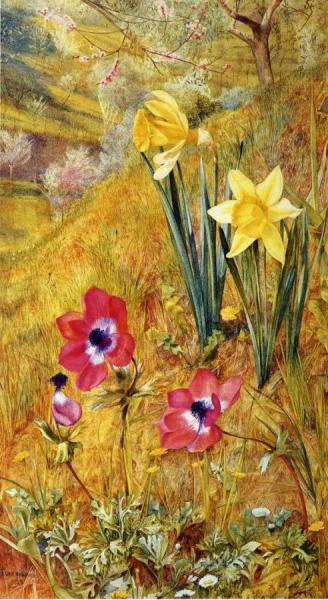 Anemones And Daffodils by Henry Roderick Newman