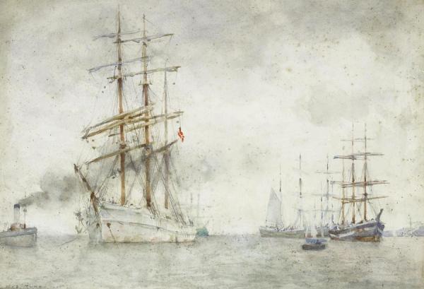 A Norwegian Windjammer In Falmouth Roads by Henry Scott Tuke