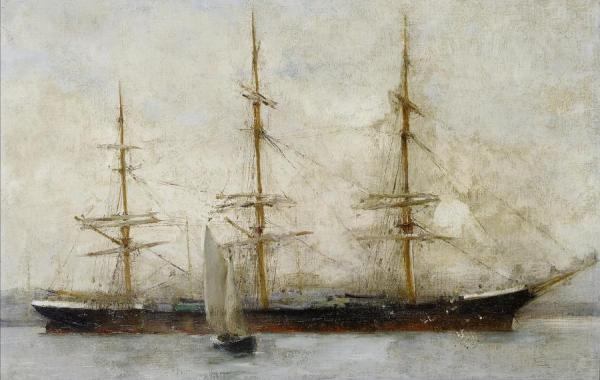 A Three-masted Ship At Anchor by Henry Scott Tuke Oil Painting Reproductions