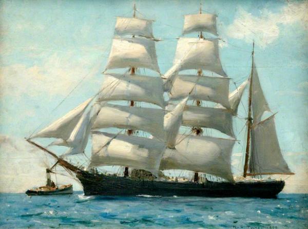 Barque In Full Sail Dropping Her Tug by Henry Scott Tuke