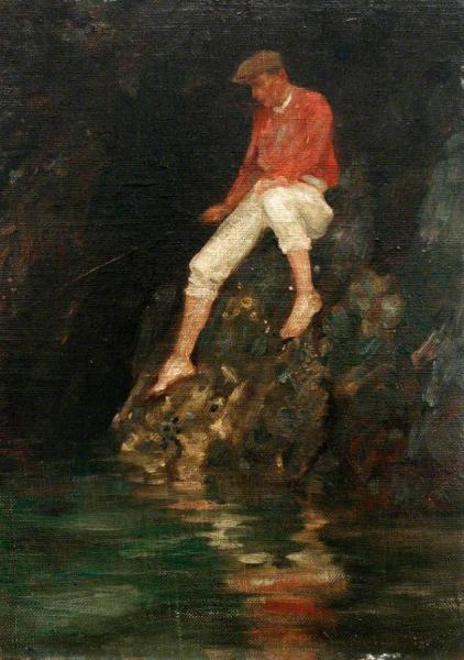 Boy Fishing On Rocks by Henry Scott Tuke