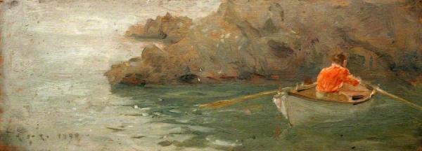 Boy Rowing Out From Rocky Shore by Henry Scott Tuke