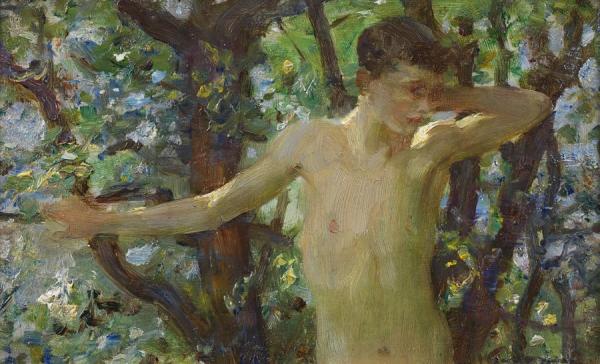 Half Length Study Of A Boy by Henry Scott Tuke Oil Painting Reproductions