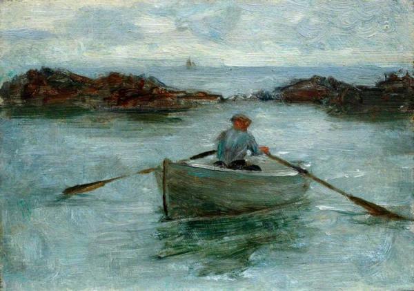 Man Rowing A Dinghy by Henry Scott Tuke Oil Painting Reproductions