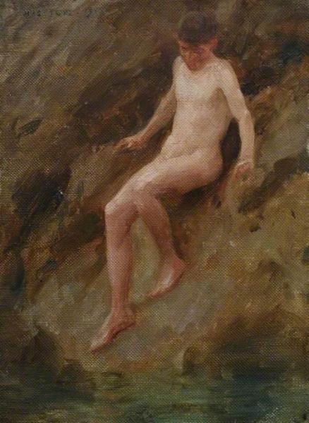 Nude Boy On A Rock by Henry Scott Tuke