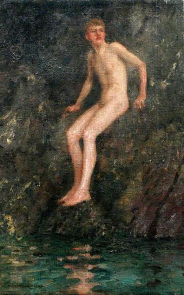 Nude Boy On Rocks by Henry Scott Tuke