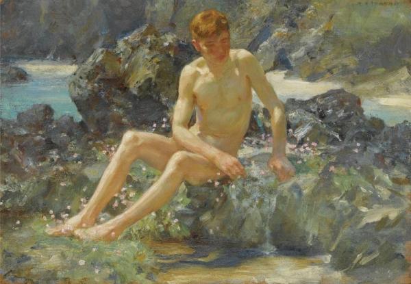 Nude On The Rocks by Henry Scott Tuke