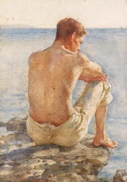 Portrait Of Charlie Mitchell by Henry Scott Tuke