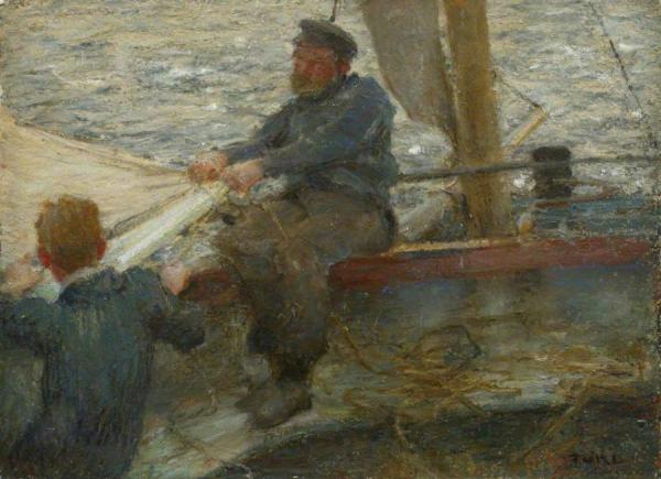 Reefing The Mainsail (sketch) by Henry Scott Tuke