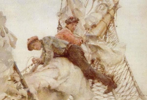 Stowing The Headsails by Henry Scott Tuke
