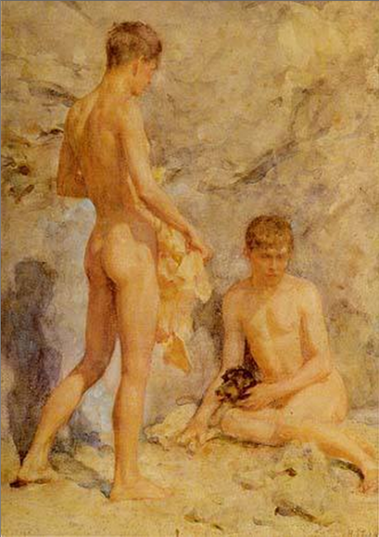 Two Boys And A Dog by Henry Scott Tuke