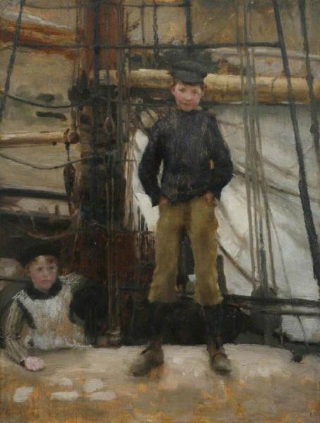 Two Children On Deck by Henry Scott Tuke Oil Painting Reproductions