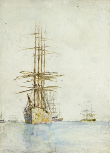 Windjammers Lying At Their Moorings by Henry Scott Tuke