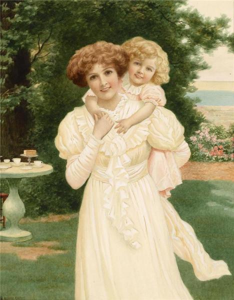 Mother And Child In The Garden by Herbert Blande Sparks Oil Painting Reproductions