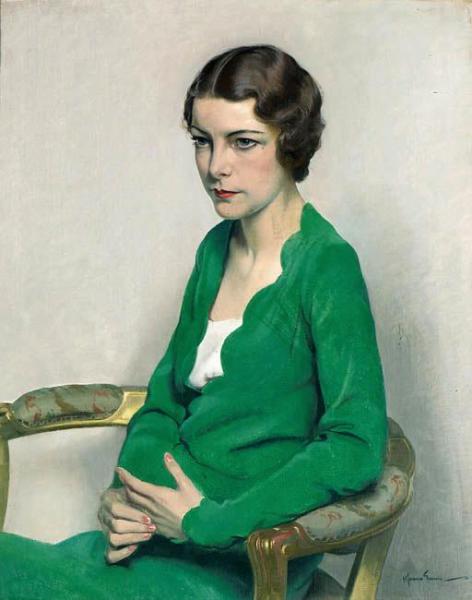Herbert James Gunn Portrait Of A Lady Wearing A Green Dress, C. 1929