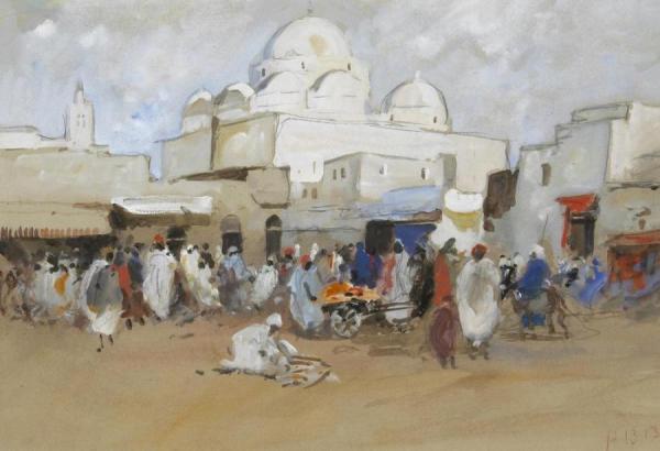 A Mosque, Place Bab-souika, Tunis by Hercules Brabazon Brabazon Oil Painting Reproductions