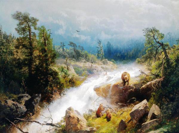 Bears By The Stream by Herman Herzog