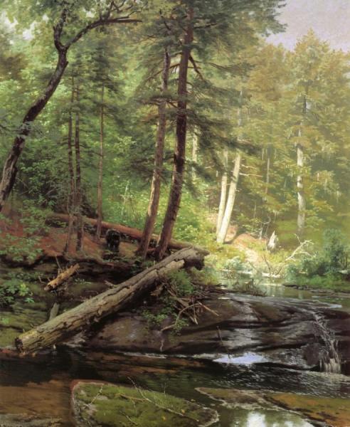 A Bear Approaching A Forest Stream by Herman Herzog