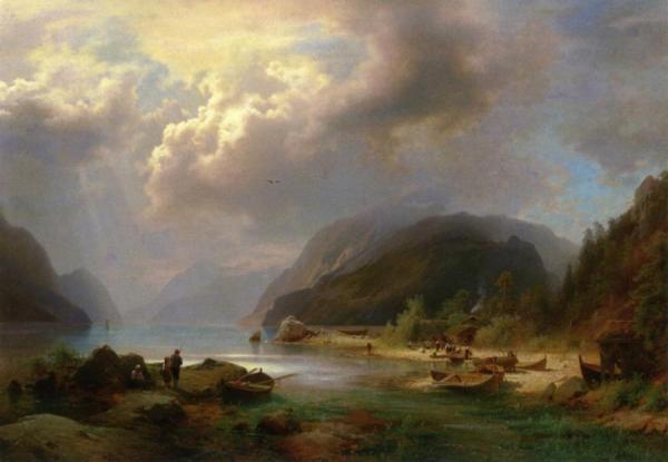 Alpine Lake Scene by Herman Herzog