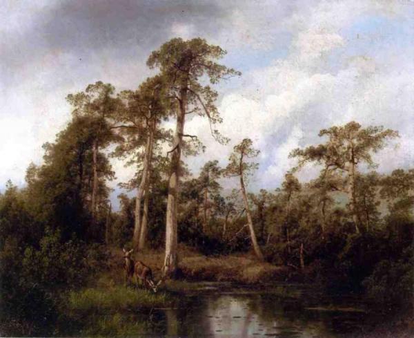 Florida Live Oaks With Deer by Herman Herzog Oil Painting Reproductions