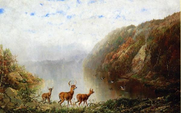 Landscape With Deer And Ducks by Herman Herzog
