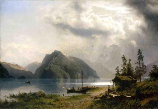 Landscape With Lake And Mountains by Herman Herzog