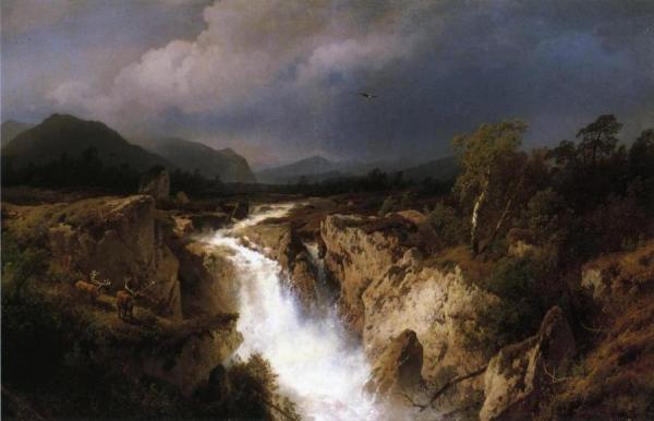 Landscape With Waterfall by Herman Herzog