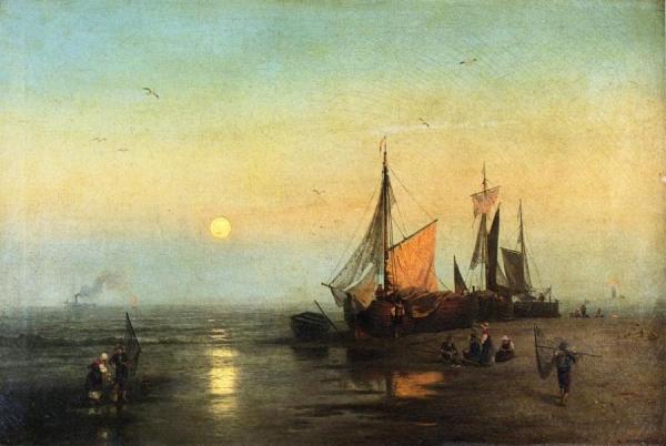 Moonlit Fishing Scene by Herman Herzog