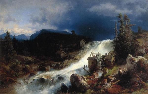 Mountain Landscape With Watermill by Herman Herzog