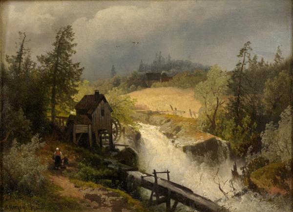 Watermill On The Mountain Stream by Herman Herzog