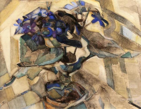 A Still Life With Blue Cinerarias by Herman Kruyder