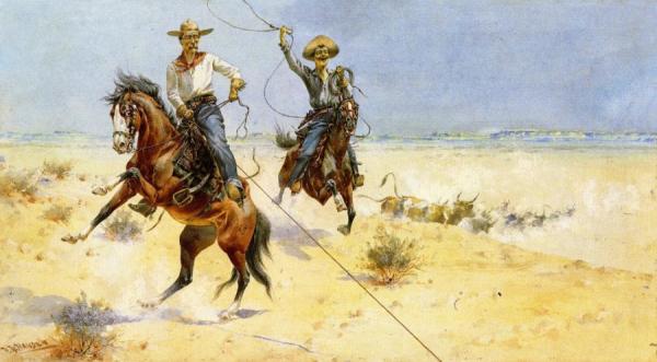 Two Cowboys With Ropes by Herman W. Hansen Oil Painting Reproductions